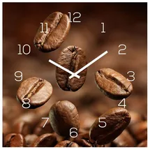 levandeo Wanduhr Glas 30x30cm Uhr Glasbild Kaffee Kaffeebohnen Coffee Wanddeko Glasuhr Küche