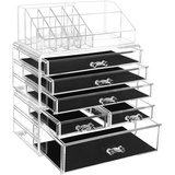 Songmics Make-up Organizer, Kosmetik-Organizer mit 6 Schubladen und 15 Fächern in unterschiedlichen Größen, transparent JKA009TP