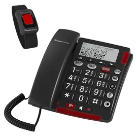 Amplicomms BigTel 50 Alarm Plus Schnurgebundenes Seniorentelefon für Hörgeräte kompatibel, inkl. Notrufsender, Wahlwiederholung