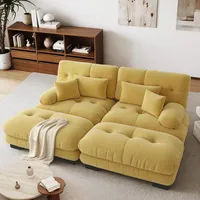 SoarFlash modernes U-förmiges 2-Sitzer-Sofa für Wohnzimmer, Chenille-Stoff, Massivholzrahmen, mit Armlehnen, Gelb, Maße 145×220 cm