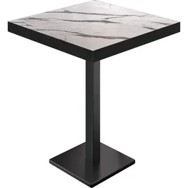 GGM Möbel BM | Bistro Stehtisch | 70 x 70 x 110 cm | Quadratisch | Schwarzer Rand | Weiß Marmor / Schwarz