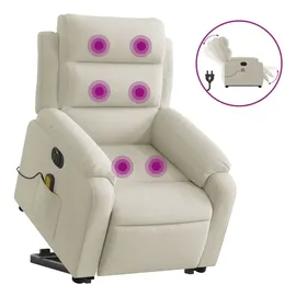 vidaXL Massagesessel Mit Aufstehhilfe Elektrisch Creme Samt Vidaxl