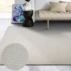 Wollteppich ELLE DECORATION "Pradesh", weiß (naturweiß), B:160cm H:10mm L:230cm, Wolle, Teppiche, Handgewebt, Wolle, Natur, Läufer, Wohnzimmer, Schlafzimmer, Skandi