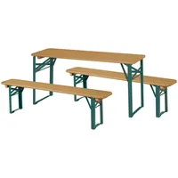 roba Outdoor Party-Garnitur für Kinder - 1 Kindertisch - Klappbare Sitzgarnitur ab 24 Monaten - natur/grün, aus Holz - 2 Bänke + Metall