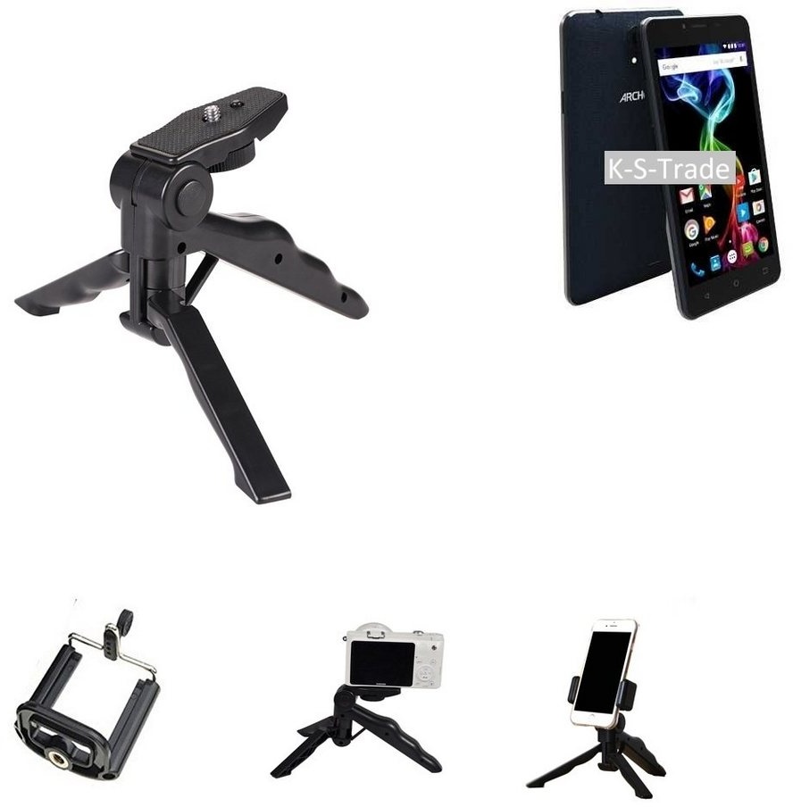 K-S-Trade für Archos 55b Platinum Smartphone-Halterung, (Stativ Tisch-Ständer Dreibein Handy-Stativ Ständer Mini-Stativ) schwarz