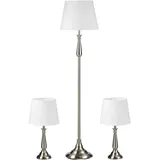 Homcom 3er-Lampenset inkl. 2 Tischleuchte 1 Stehlampe mit E27 Sockel Creme