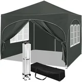 Woltu Pavillon, Faltpavillon 3x3 m, mit 4 Seitenwänden, Partyzelt wasserabweisend UV-Schutz 50+, höhenverstellbarer Gartenpavillon, mit