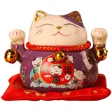 Jenngaoo Glückskatze aus Keramik 11,4 cm Lila, Winkekatze Maneki Neko für Geschäftseröffnung Zuhause, Traditionelle Japanische Glücksfigur