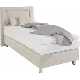 Westfalia Schlafkomfort Boxspringbett, inkl. Kaltschaum-Topper und Zierkissen Strukturstoff, Liegefläche B/L: 90 cm x 200 cm, H2, 7-Zonen-Kaltschaummatratze, beige Boxspringbett, Made in Germany - Möbel