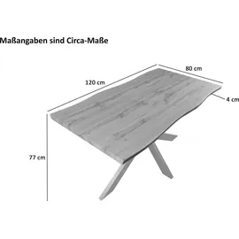 Sam Esstisch Baumkante Holz Wildeiche-Optik 120 x 80 Spider-Gestell silber JOSY