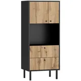 MID.YOU Highboard Schwarz, Eiche Wotan - 57x135x42 cm