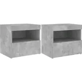vidaXL Nachttische mit LED-Leuchten 2 Stk. Betongrau 50x40x45 cm