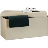 Relaxdays Sitzbank 38 x 76 x 38 cm HxBxT, 2-Sitzer m. Stauraum, Kunstleder Sitzhocker 300 kg belastbar, Creme