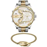 Diesel Herren Mr. Daddy 2.0 Multicolor Uhr und Oval D Logo Armband aus goldfarbenem Edelstahl, Set