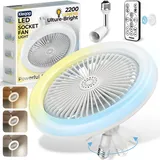 Lampe mit Ventilator E27, 2200LM LED Glühbirne mit Ventilator, Deckenventilator mit Licht und Fernbedienung, Deckenventilator mit Beleuchtung Klein, Lampenventilator Decke für Dachschräge, Garage