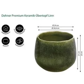 Dehner Keramik-Übertopf Linn, bauchig, dunkelgrün