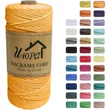 Uiopa Makramee Garn 2mm x 200m, Natürliche Makramee Schnur 3 Stränge Baumwollgarn, Makramee Garn 2mm Farbig für DIY Handwerk Gestrickte Wandbehang Boho Deko (Golden)