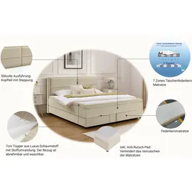 OTTO home Boxspringbett OTTO HOME "VIVIANNE in den Breiten 140 & 180cm erhältlich, inkl. 7cm Luxus-Topper", anthrazit, B:194cm L:210cm, Komplettbetten, Boxspringbett, erhältlich in den Farben anthrazit und beige