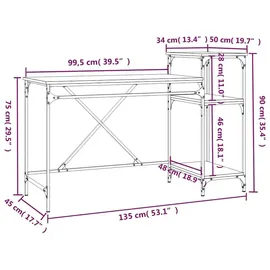 vidaXL Schreibtisch mit Regal Sonoma-Eiche 135x50x90 cm Holzwerkstoff
