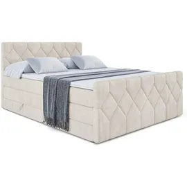 altdecor Boxspringbett mit Matratze, Topper, Polsterbett mit, Bettkasten CATOR-Z KING | Beige Casablanca | 140x200 cm, Schlafzimmer, Betten, Boxspringbetten