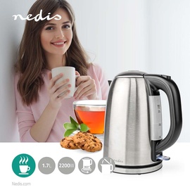 Nedis Wasserkocher - 1.7 l - Edelstahl - - Um 360 Grad drehbar - Verdecktes Heizelement - Strix Controller - Boil-dry protection