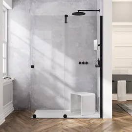 Hüppe Xtensa pure Walk-In Gleittür mit festem Segment, Breite:140cm, Anschlag rechts - Black Edition