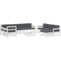 vidaXL 10-tlg Garten-Lounge-Set mit Kissen Weiß Massivholz Modell 2