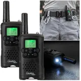 casativo-tech Casativo 2er-Set Profi Akku-PMR-Funkgeräte, Gürtelclip & Taschenlampe, Walkie Talkie mit 10km Reichweite, 8 Kanäle, Ladestation, 8 Stunden Sprechzeit