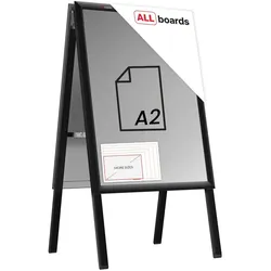 ALLboards Doppelseitige Werbetafel, Kundenstopper, Größe: A2, in einem schwarzen Aluminiumrahmen, abschließbar