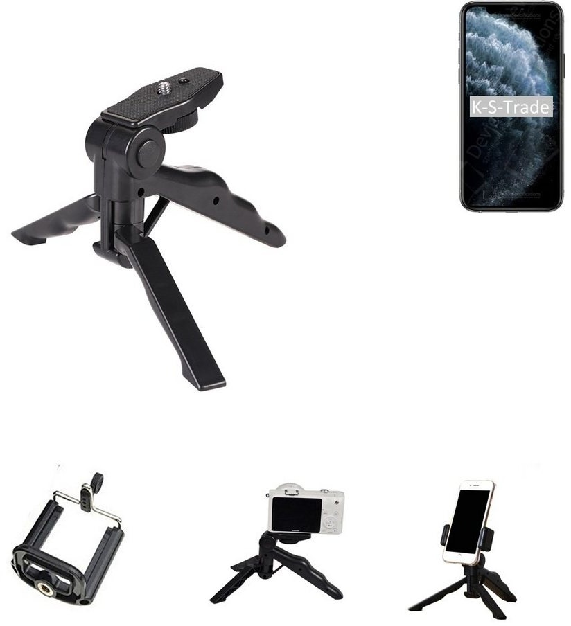 K-S-Trade für Apple iPhone 11 Pro Max Smartphone-Halterung, (Stativ Tisch-Ständer Dreibein Handy-Stativ Ständer Mini-Stativ) schwarz