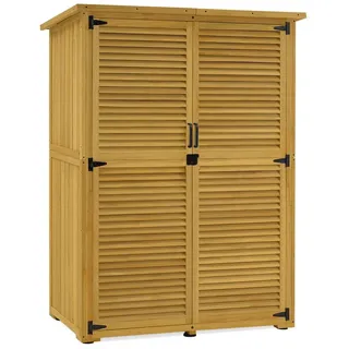 MCombo Gartenschrank Gartenhaus Holz Wetterfest, 127×59×168 cm, 0901D (Natur)