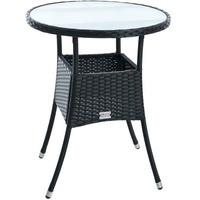 Beistelltisch Tisch Polyrattan Gartentisch Rattan Balkontisch Rund Schwarz