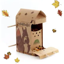 Die Stadtgärtner – Freiluftbuffet für Eichhörnchen I Futterstelle für Eichkater I Wetterfeste Futterstation aus Naturkarton mit Schnur & Holzstäben zur Befestigung sowie 200g Oachkatzl-Futter