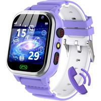 kaacly Smartwatch Kinder - Smartwatch für Kinder Telefon für Mädchen Jungen mit Anruf, SOS, 26 Spiele, SchrittzäHler, Musik, Kamera, Wecker, Schulmodus,Smartwatch Geschenke für Kinder Purple