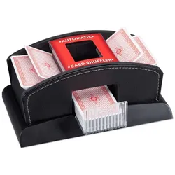 Relaxdays Kartenmischer elektrisch Leder 2 Decks Rot,Schwarz,Transparent