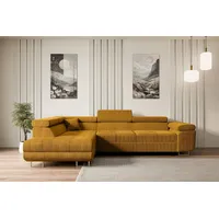 altdecor Ecksofa mit Schlaffunktion und Bettkasten GUSA-L 272x202x107 cm Senfgelb Cord