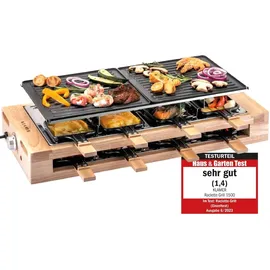 Klamer Raclette 8 Personen 1500 W mit Holzgestell und Grillplatte braun