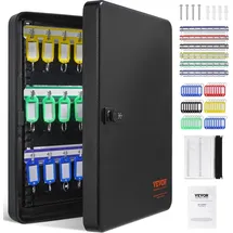 Vevor Schlüsselschrank Schlüsselkasten 48 Schlüssel, Schwarz Schlüsselbox Schlüsseltresor Einstellbar, Abschließbarer Schlüsselschrank mit 6...