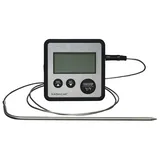KitchenCraft 2-in-1 Küchenthermometer und Timer, Thermometer für Braten und Tiefkühlkost, Grill-, Braten-, und Fleischthermometer mit Kabel, Kochthermometer Digital, Spitze Sonde, Schwarz