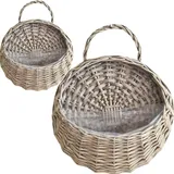 Faroby Hängender Pflanzgefäß, 2 Stück, natürlicher Rattan-Übertopf, Vintage-Wand-Hängekorb, Aufbewahrung, Pflanzkorb, Rattan-Wand-Blumentopf für Zuhause, Garten, Zimmerpflanzen, Grau