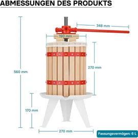 Wiltec Obstpresse 6 l Buchenholz Rot/Braun