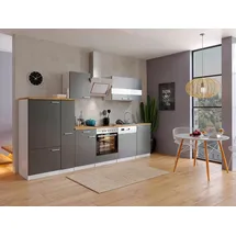 Respekta Küche Küchenzeile Küchenblock Einbauküche 310 cm weiss Front grau