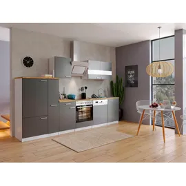 Respekta Küche Küchenzeile Küchenblock Einbauküche 310 cm weiss Front grau