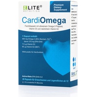 Elite Nutrition® CardiOmega Fischölkapsel mit ultrareinem Omega-3 Präparat aus Deutschland, Vitamin D3 und Vitamin K2