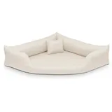 Juelle Hundebett aus Kunstleder, Eckbett für mittlere und große Hunde, flauschiges Hundekissen, Sofa Gabi M-XXL (L - 100x100x22 cm, Ecru)