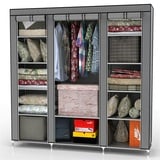 Intirilife Faltschrank 150x175x45 cm in ASCH GRAU - mit Reißverschluss Stoffschrank Kleiderschrank mit Kleiderstange, Fächern und Seitentasche - Cam