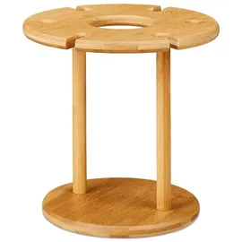 Relaxdays Weinglashalter, Bambus, für 6 Gläser, rund Ø 25cm, Weingeschenk, Bar, Weinbutler mit Weinflaschenhalter, natur