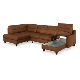 sit&more Wohnlandschaft SIT & MORE "Farö U-Form", braun (cognac), B:325cm H:90cm T:187cm, Sofas, Wohnlandschaft, inklusive Federkern, wahlweise mit Bettfunktion und Bettkasten