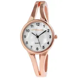 Excellanc Damen-Spangenuhr Metall Armreif Perlmutt Zifferblatt Länge 18 cm roséfarbig weiß Perlmutt Quarz-Armbanduhr