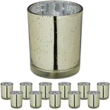 Relaxdays Teelichthalter 12er Set Glas Gold